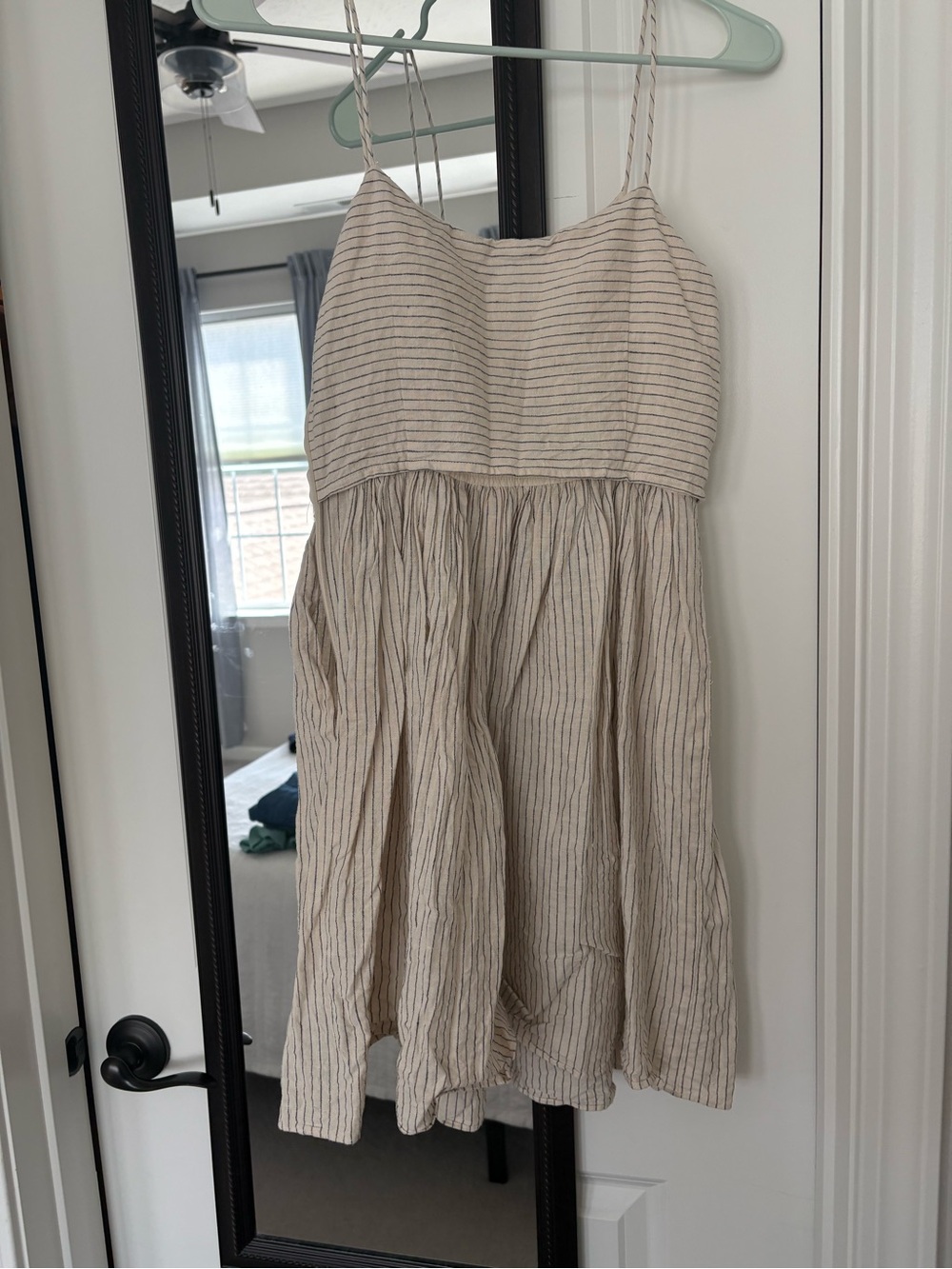 J. Crew Cream and Thin-Striped Spaghetti-Strap Dress